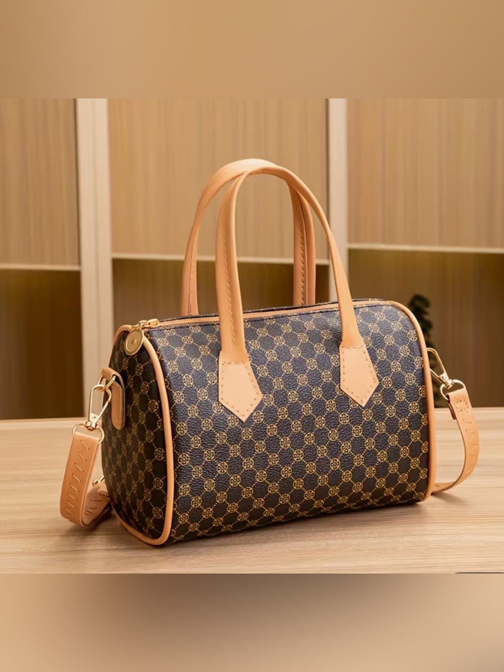 Tan & Brown Patterned Women's Satchel Bag NWT